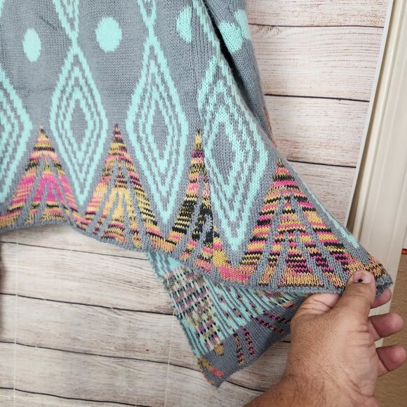 Andrade Open Cardigan Jacket Women's One Size Teal Aztec Print Cotton Polyester - Picture 14 of 14